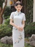  Sườn Xám Lụa Dài Xanh 