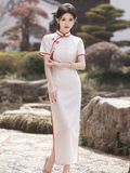  Sườn Xám Gấm Dài 