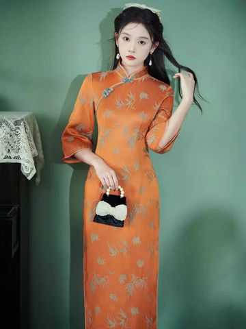  Sườn Xám Lụa Dài Tay Lở 