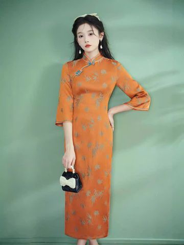  Sườn Xám Lụa Dài Tay Lở 