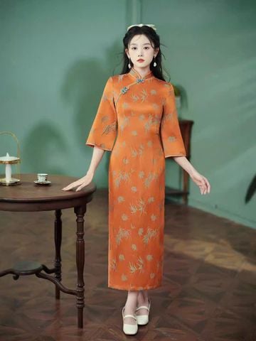  Sườn Xám Lụa Dài Tay Lở 