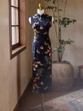  Sườn Xám Lụa Dài Đen 