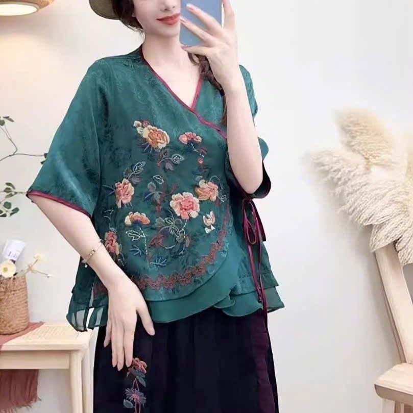  ÁO LẺ TAY LỠ VIỀN XANH 