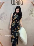  Sườn Xám Lụa Dài Đen 