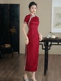  Sườn Xám Lụa Dài Đỏ 