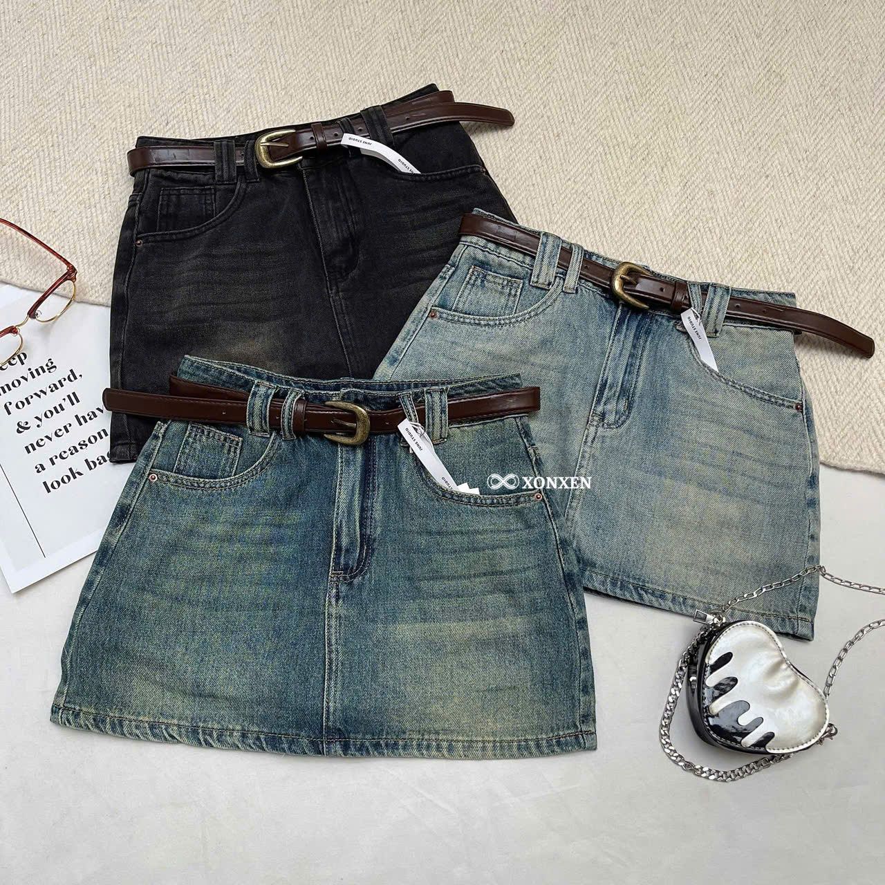  Chân Váy Jean June Ngắn Đai Đôi Kèm Nịt XONXEN SHOP Mã 919105 