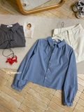  Áo Sơ Mi Nữ Croptop Caro Nhí Nhíu Phồng Cổ XONXEN SHOP Mã A766 