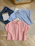  Áo Sơ Mi Croptop Sọc Nhí Túi Nắp XONXEN SHOP Mã A770 
