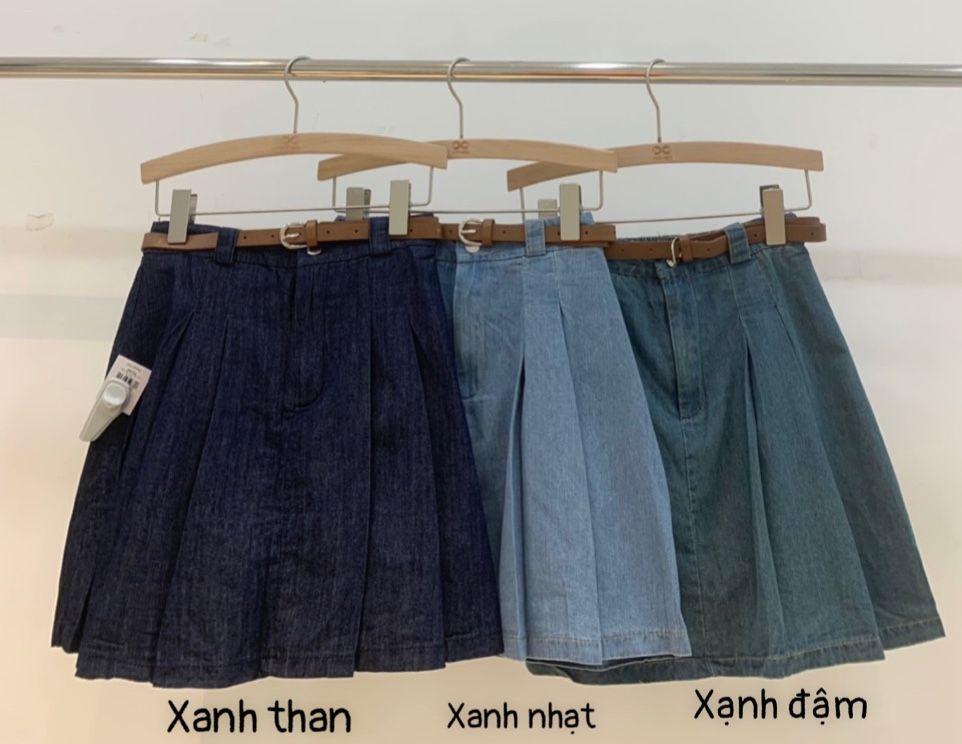  Chân Váy Jean Xếp Ly 2 Bên Kèm Nịt Mã 2368 