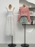  Áo đầm ren sát nách cổ tim nơ mã C3377 