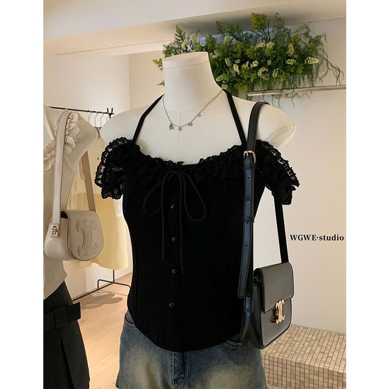  Áo Kiểu Vải Rớt Vai Cổ Yếm Nơ XONXEN SHOP Mã 3674 