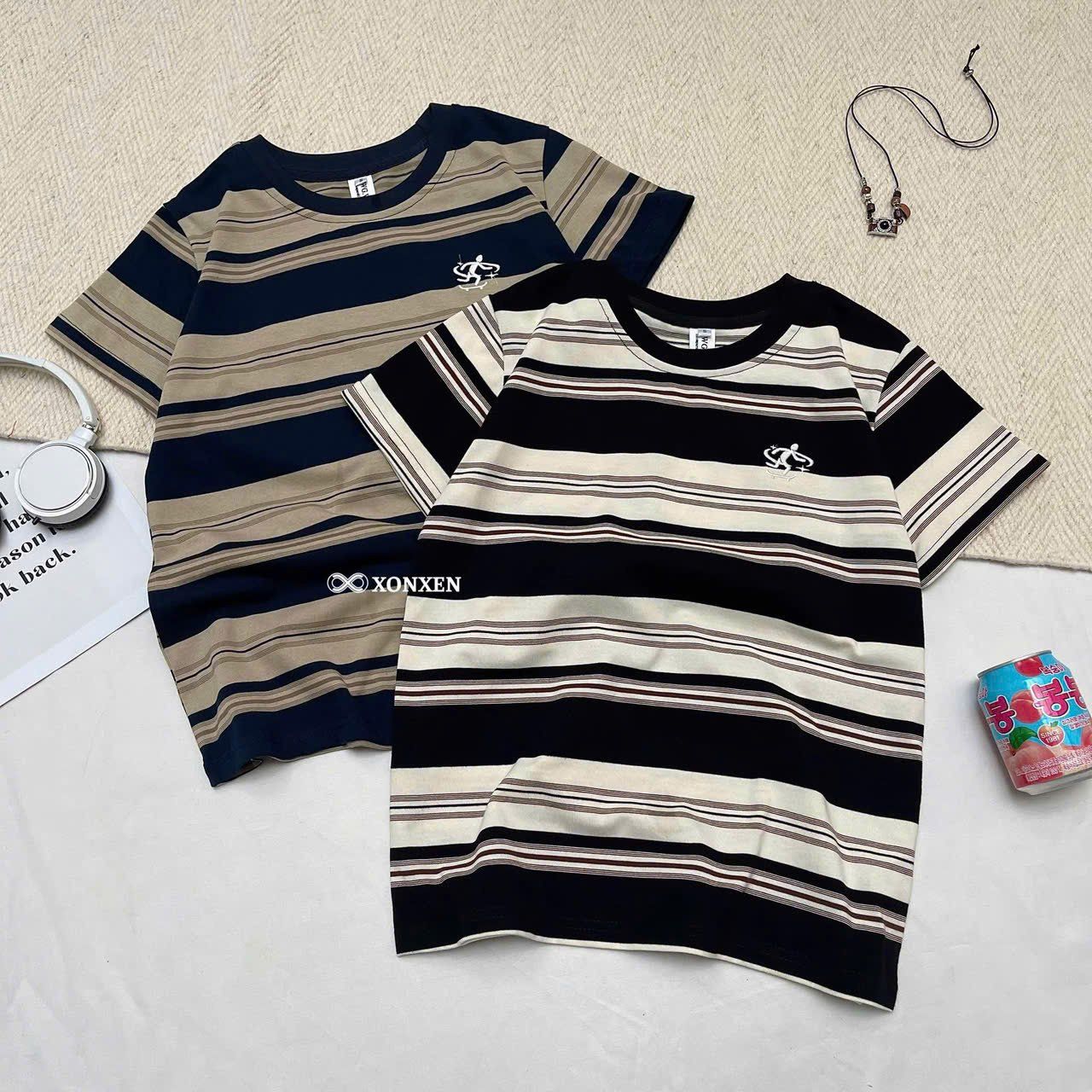  Áo Thun Vừa Sọc Ngang Logo Chạy Bộ XONXEN SHOP Mã 3796 