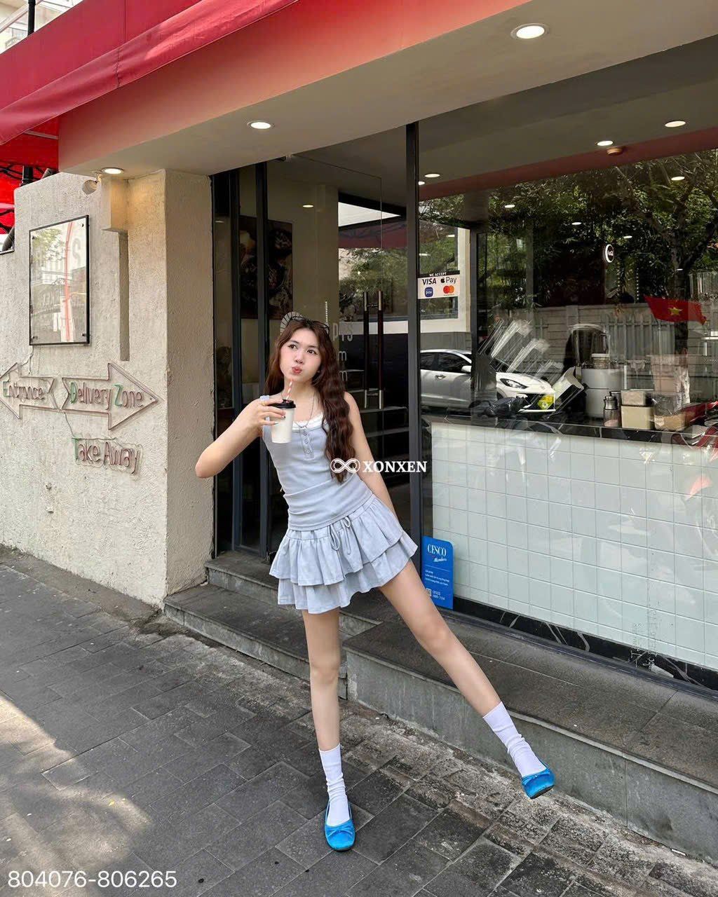  Áo thun ba lỗ June mix áo ren 3 nút XONXEN SHOP Mã 804076 