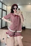  Bộ Đồ Mặc Ngủ Cổ Bèo Kẻ ô Viền Ren XONXEN SHOP Mã 254 
