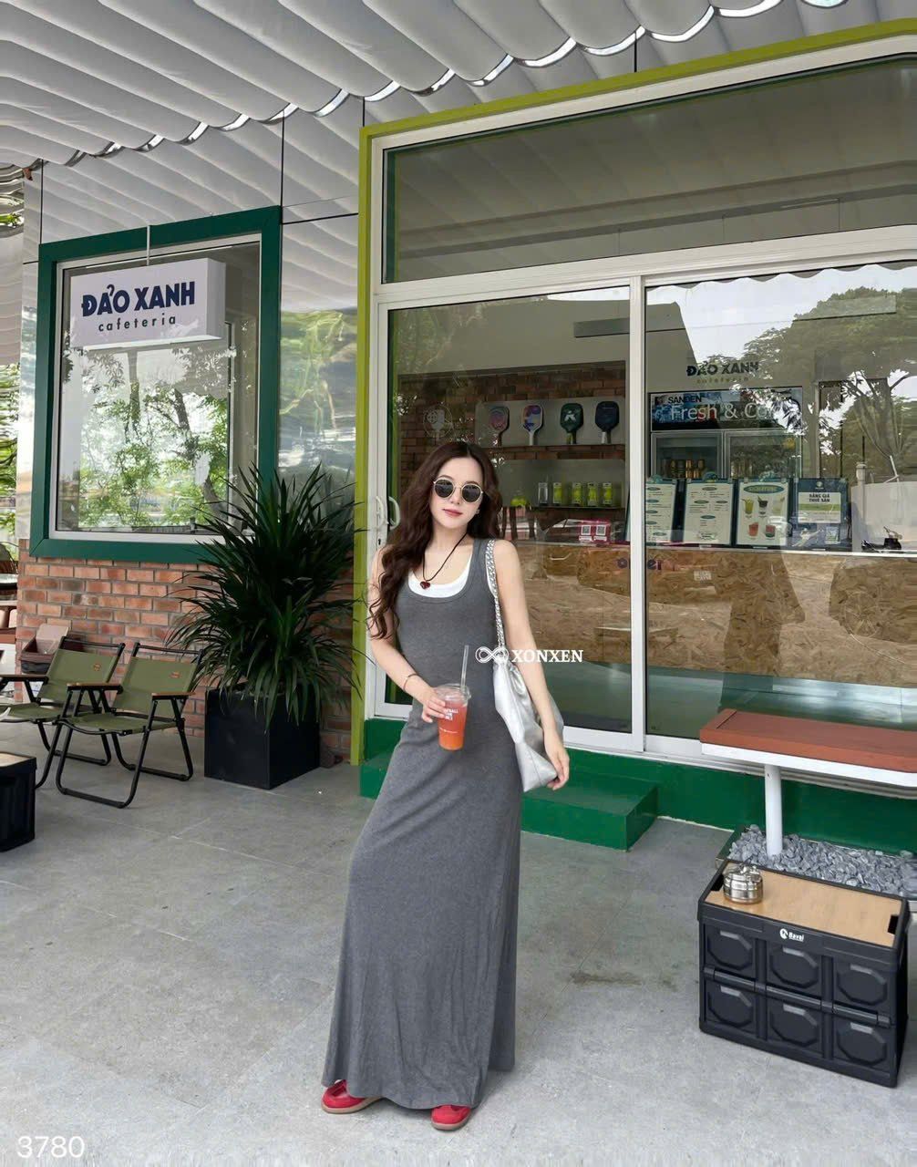  Áo Đầm Thun Tăm Hai Dây Mix Màu XONXEN SHOP Mã 3780 