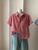  Áo sơ mi vải ngắn tay caro thêu chữ Sunshine XONXEN SHOP mã A755 