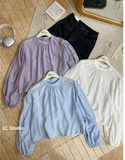  Áo Kiểu Nữ Chất Tơ Dễ Thương Crop Cổ Trụ Tay Phồng Bo Chun XONXEN SHOP Mã A765 