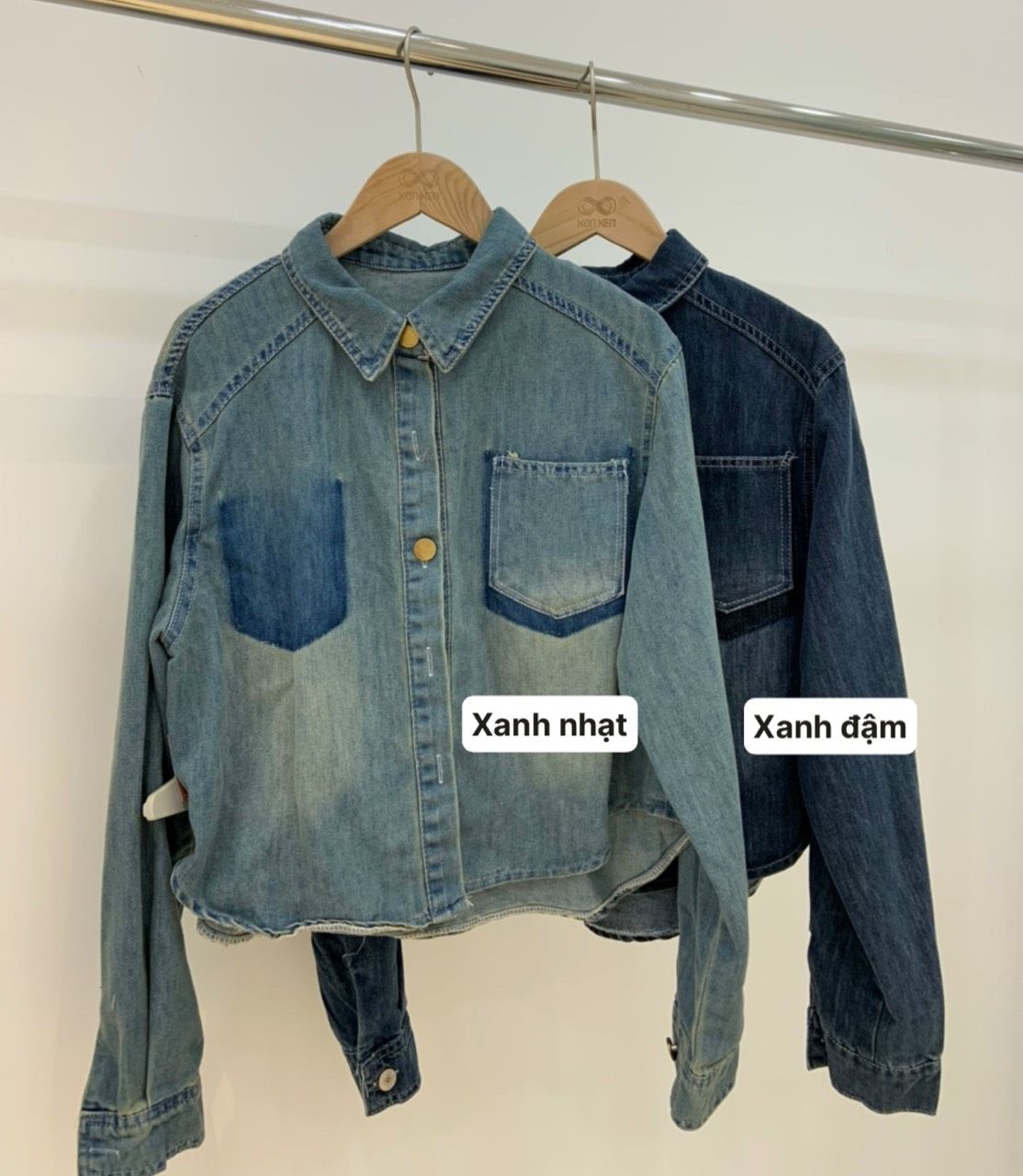  Áo Sơ Mi Nữ Xonxen Dài Tay Jean Sisi Crop 1 Túi Pha Màu Mã 3833 