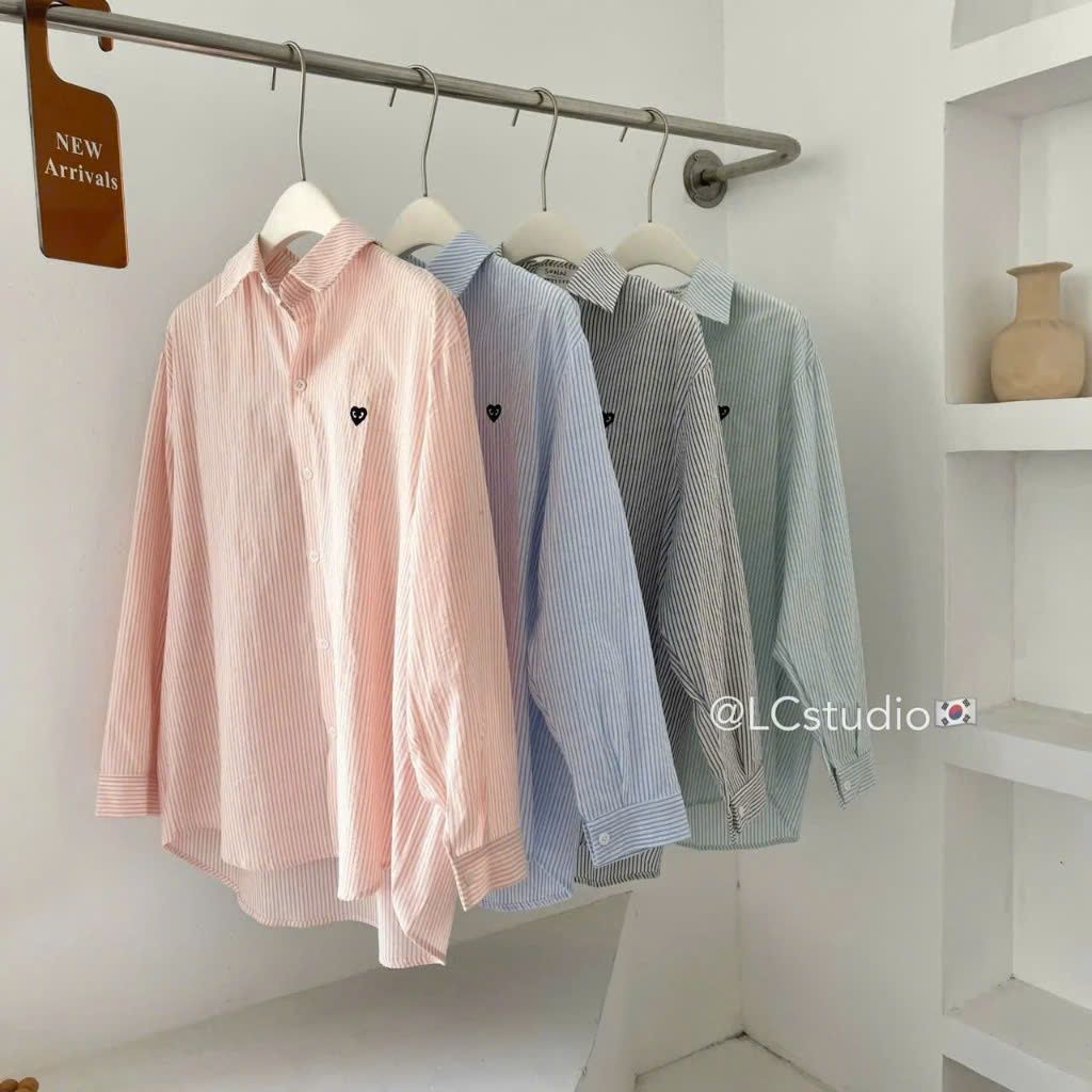  Áo Sơ Mi Kẻ Sọc Dọc Nhỏ Thêu Tim XONXEN SHOP Mã A707 