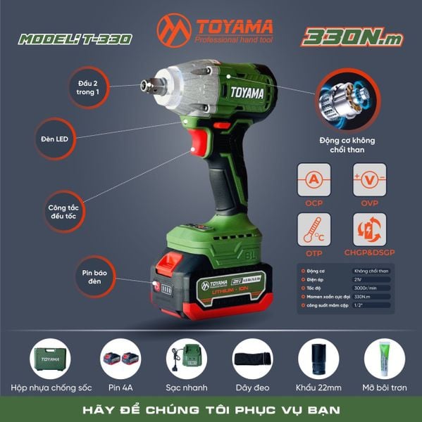 Máy siết bulong 330N TOYAMA, Máy vặn bulong vặn vít, Máy vặn ốc xe máy, Máy vặn ốc 330N, Máy siết ốc oto