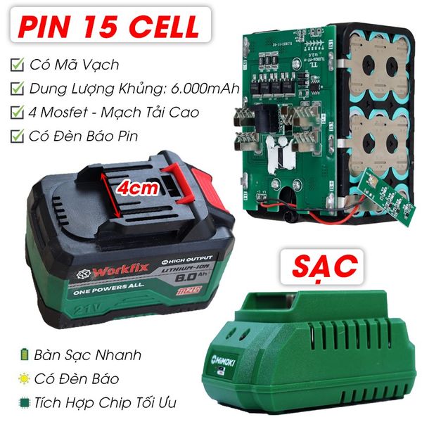 Khoan Đục Bê Tông WORKFIX 2,6J  WF-RH2603, Khoan 3 Chức Năng (KHOAN - BÚA - ĐỤC), Máy Khoan Bê Tông Pin Ba Chức Năng, Khoan Pin 15c 8A