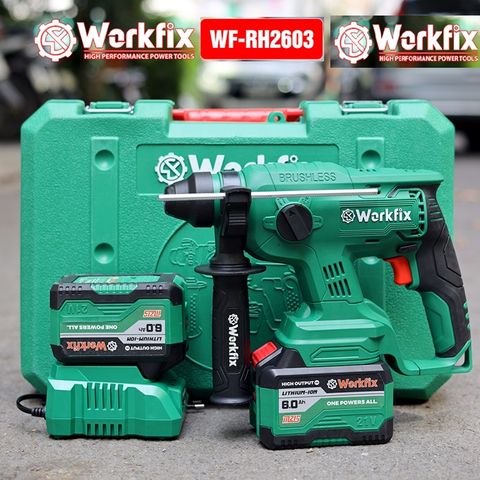 Khoan Đục Bê Tông WORKFIX 2,6J  WF-RH2603, Khoan 3 Chức Năng (KHOAN - BÚA - ĐỤC), Máy Khoan Bê Tông Pin Ba Chức Năng, Khoan Pin 15c 8A