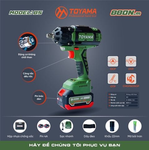 Siết bulong TOYAMA 880N B5, Máy siết bulong Ôtô 880N, Siết bulong Oto, Siết Bulong xe máy, Siết bulong nhật bãi