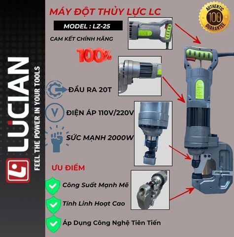 Máy Đột Thủy Lực LC-LZ25, Máy Dập Lỗ Thuỷ Lực Pin, Máy Tạo Lỗ Thuỷ Lực Điện Lucian 25