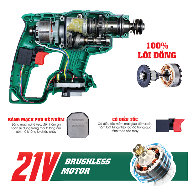 Khoan Đục Bê Tông WORKFIX 2,6J  WF-RH2603, Khoan 3 Chức Năng (KHOAN - BÚA - ĐỤC), Máy Khoan Bê Tông Pin Ba Chức Năng, Khoan Pin 15c 8A