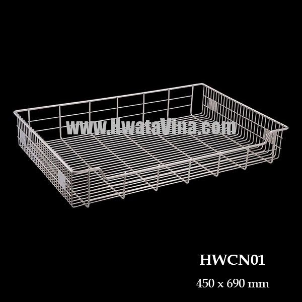 Rổ inox chữ nhật trơn (không khay hứng nước) Hwata - HWCN01