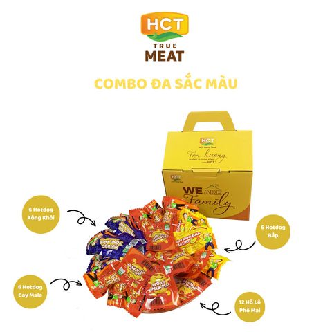  Combo Đa Sắc Màu-Mix 4 loại- Hotdog ăn liền 6 cây vị bắp, 6 xông khói, 6 Cay Mala, 10 Hồ lô Phô mai HCT True Mea 