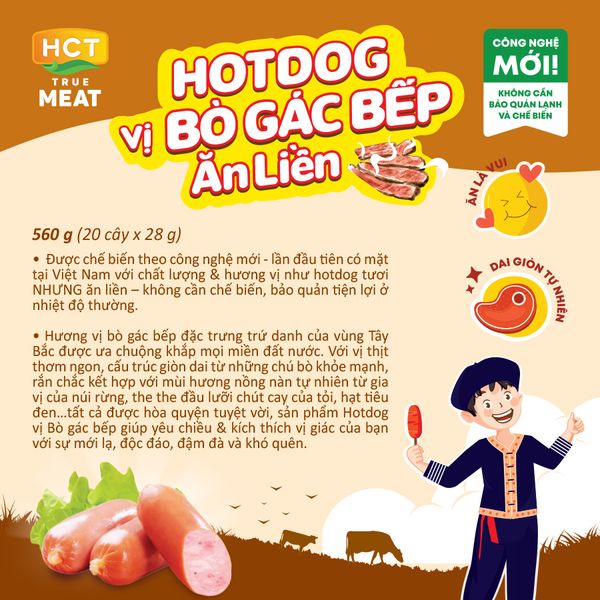  Hotdog vị Bò Gác Bếp ăn liền HCT True Meat 28g 