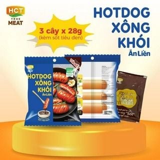  Túi 3 cây Xúc xích Hotdog xông khói ăn liền HCT True Meat kèm sốt tiêu đen 28g x 3 cây 