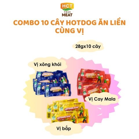  Combo 10 cây Xúc xích hotdog ăn liền vị Cay Mala HCT True Meat 28gx10 cây 