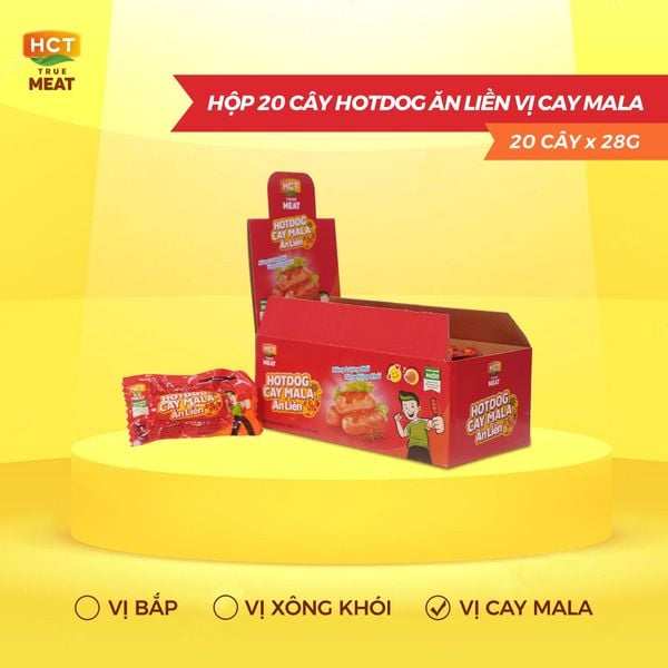  Hộp 20 cây xúc Xích Hotdog cay Mala ăn liền HCT True Meat 28gx20 