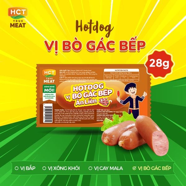  Hộp 20 cây Xúc xích Hotdog vị bò gác bếp ăn liền HCT True Meat 28gx20 