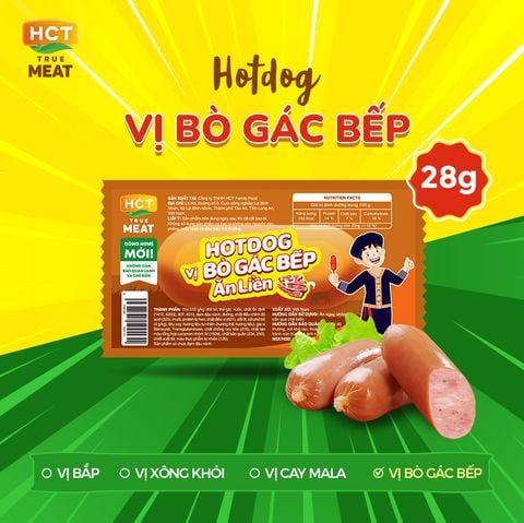  Hotdog vị Bò Gác Bếp ăn liền HCT True Meat 28g 
