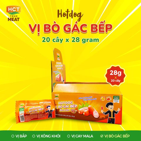  Hộp 20 cây Xúc xích Hotdog vị bò gác bếp ăn liền HCT True Meat 28gx20 