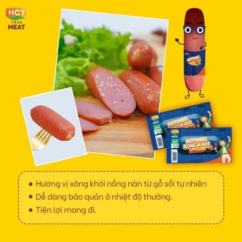  Combo 5 cây Xúc xích Hotdog ăn liền vị Xông khói HCT True Meat 28g x 5 cây 