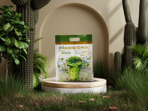 Bịch Trà Sữa Wangcha Vị Matcha pha trà sữa tiện lợi - Bột Hòa Tan Trà Sữa Matcha 6 gói và 6 gói Thạch 3Q ngọc trai 6 gói