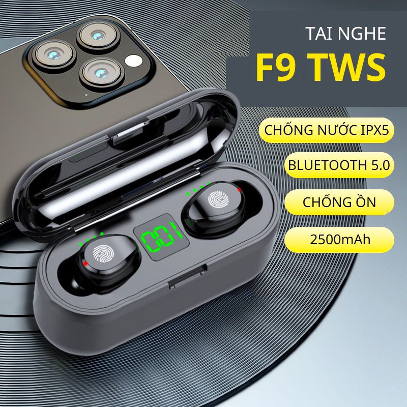 Tai nghe Bluetooth AMOI F9 TWS 5.0 bản QUỐC TẾ không dây cảm ứng chống nước IPX5, chống ồn tích hợp sạc dự phòng 2500mAh