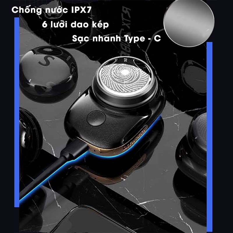 Máy Cạo Râu Mini Chống Thấm Nước IPX7 Kèm Sạc Usb Type C Chất Lượng Cao