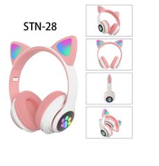 Tai nghe chụp tai STN-28, tai nghe bluetooth 5.0 mèo cute có microm, đèn LED RGB 12 chế độ EQ, âm bass mạnh