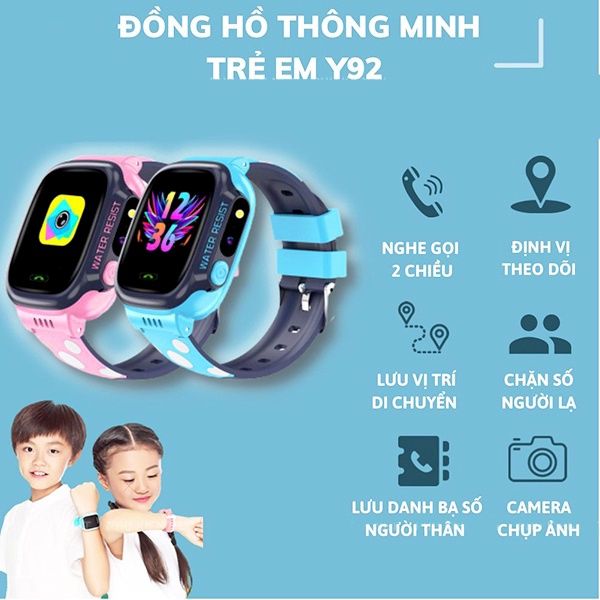 Đồng hồ định vị thông minh JVJ Y92 dành cho trẻ em - Hỗ trợ tiếng Việt, Kháng nước