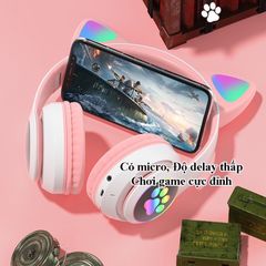 Tai nghe chụp tai STN-28, tai nghe bluetooth 5.0 mèo cute có microm, đèn LED RGB 12 chế độ EQ, âm bass mạnh