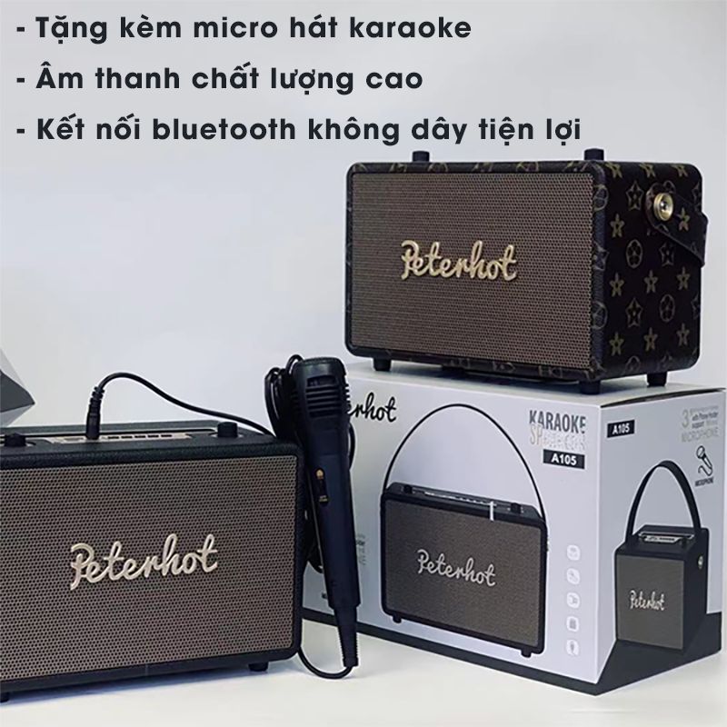 Loa Bluetooth Karaoke Peterhot A106W Kèm Micro Không Dây Âm Thanh Đỉnh Cao