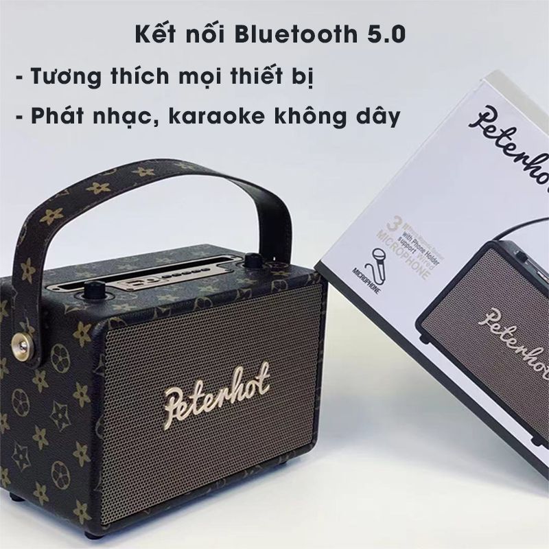 Loa Bluetooth Karaoke Peterhot A106W Kèm Micro Không Dây Âm Thanh Đỉnh Cao