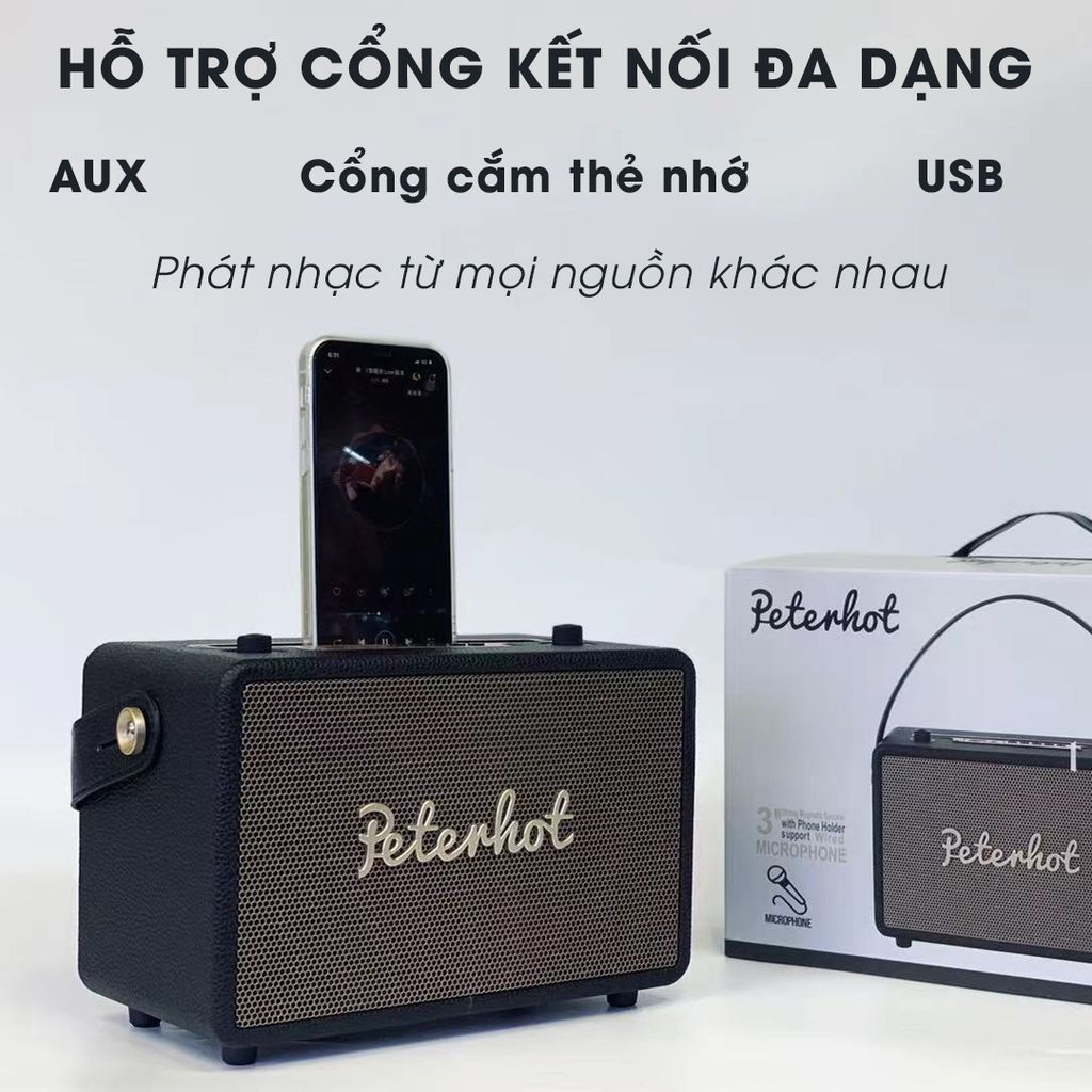 Loa Bluetooth Karaoke Peterhot A106W Kèm Micro Không Dây Âm Thanh Đỉnh Cao