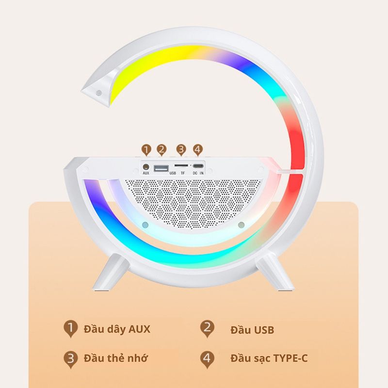 Loa Bluetooth Đa Năng Chữ G Tích Hợp Đèn Ngủ Decor Sạc Không Dây