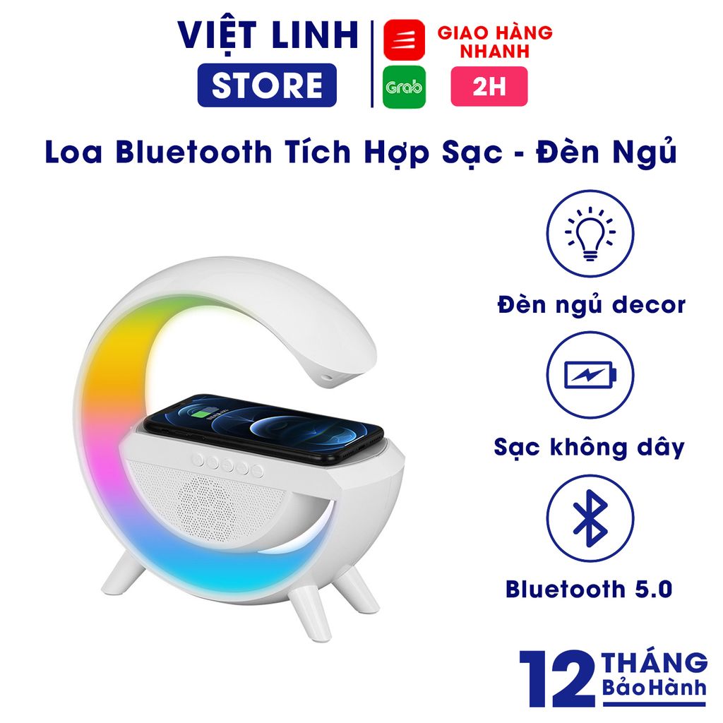 Loa Bluetooth Đa Năng Chữ G Tích Hợp Đèn Ngủ Decor Sạc Không Dây